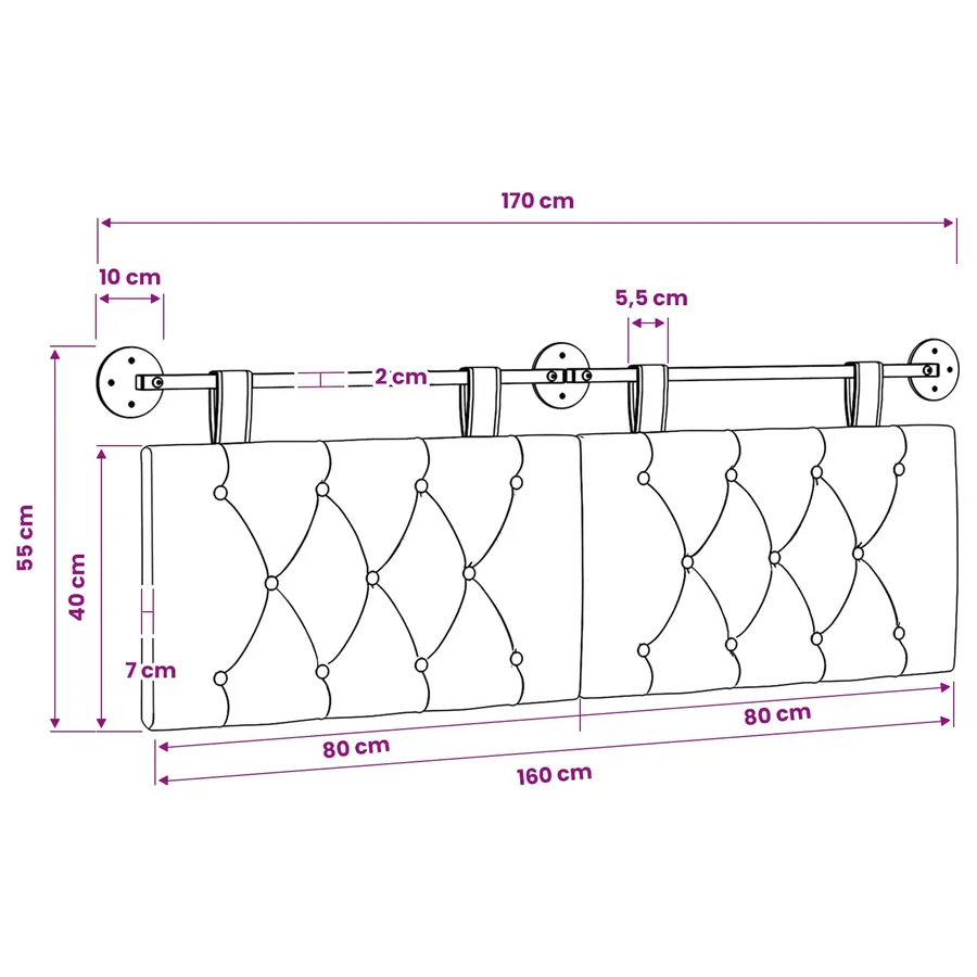 Tête de lit suspendue Gris clair Tissu - 11