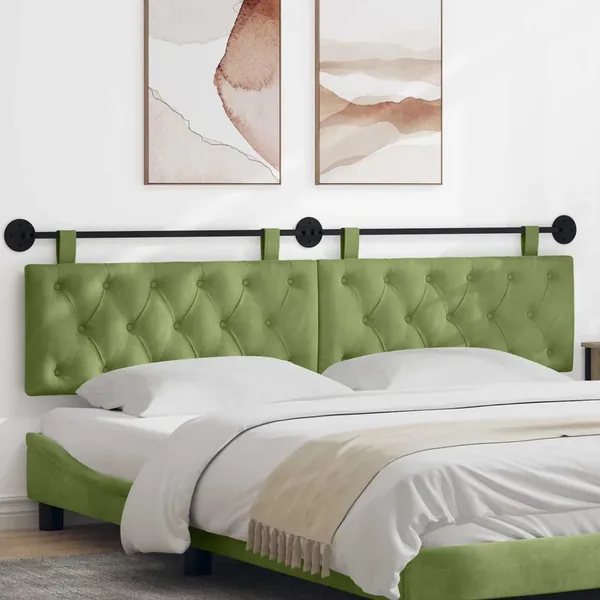 Tête de lit suspendue Avec lumière LED Vert clair Velours