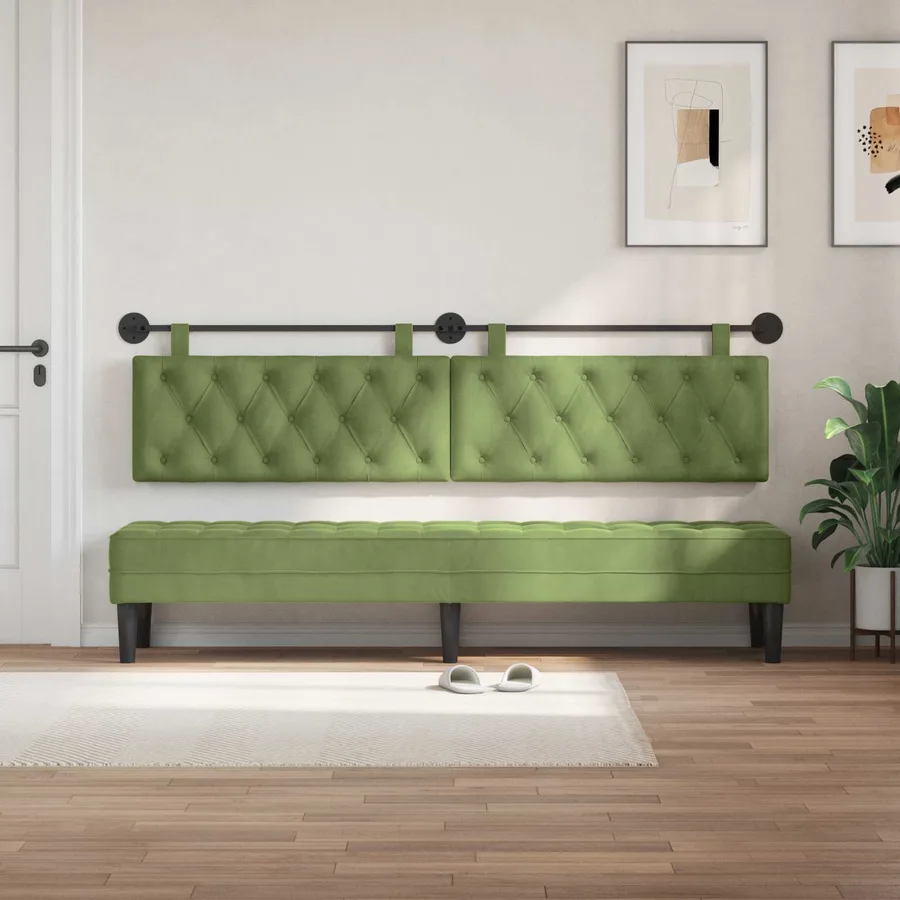 Tête de lit suspendue Avec lumière LED Vert clair Velours - 3