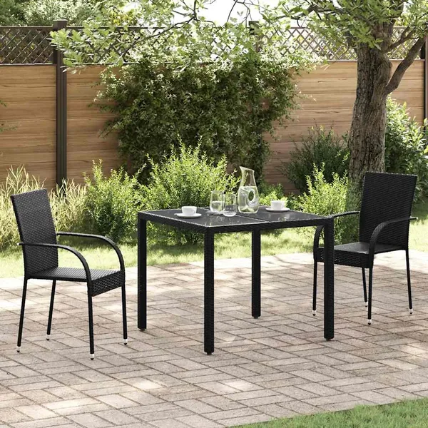 Chaises empilables d'extérieur lot de 2 Résine tressée Noir