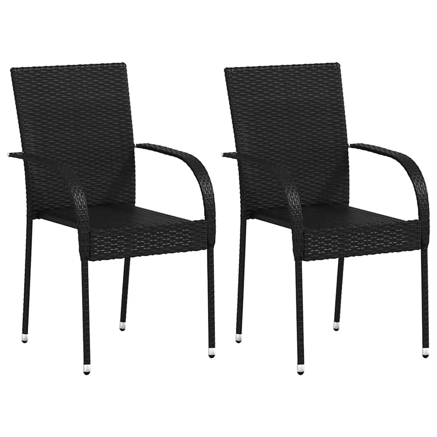 Chaises empilables d'extérieur lot de 2 Résine tressée Noir - 2