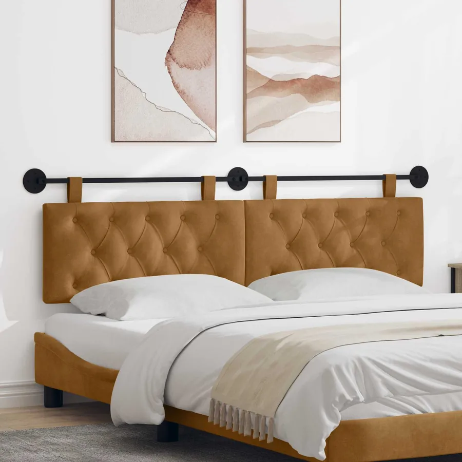 Tête de lit suspendue Avec lumière LED Marron Velours