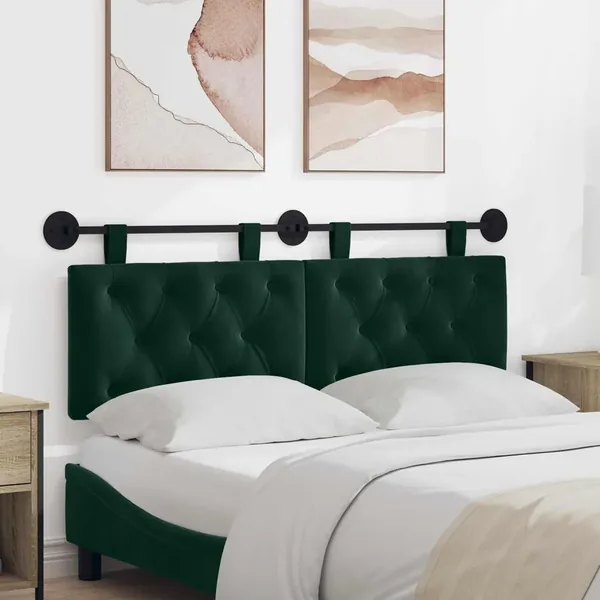 Tête de lit suspendue Avec lumière LED Vert foncé Velours