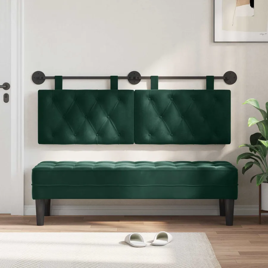 Tête de lit suspendue Avec lumière LED Vert foncé Velours - 3