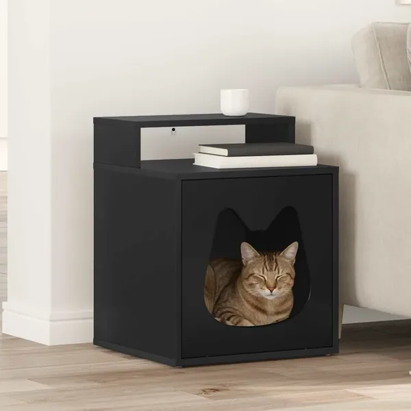 Maison pour chat Noir 42,5 x 40 x 53,5 cm Bois d'ingénierie