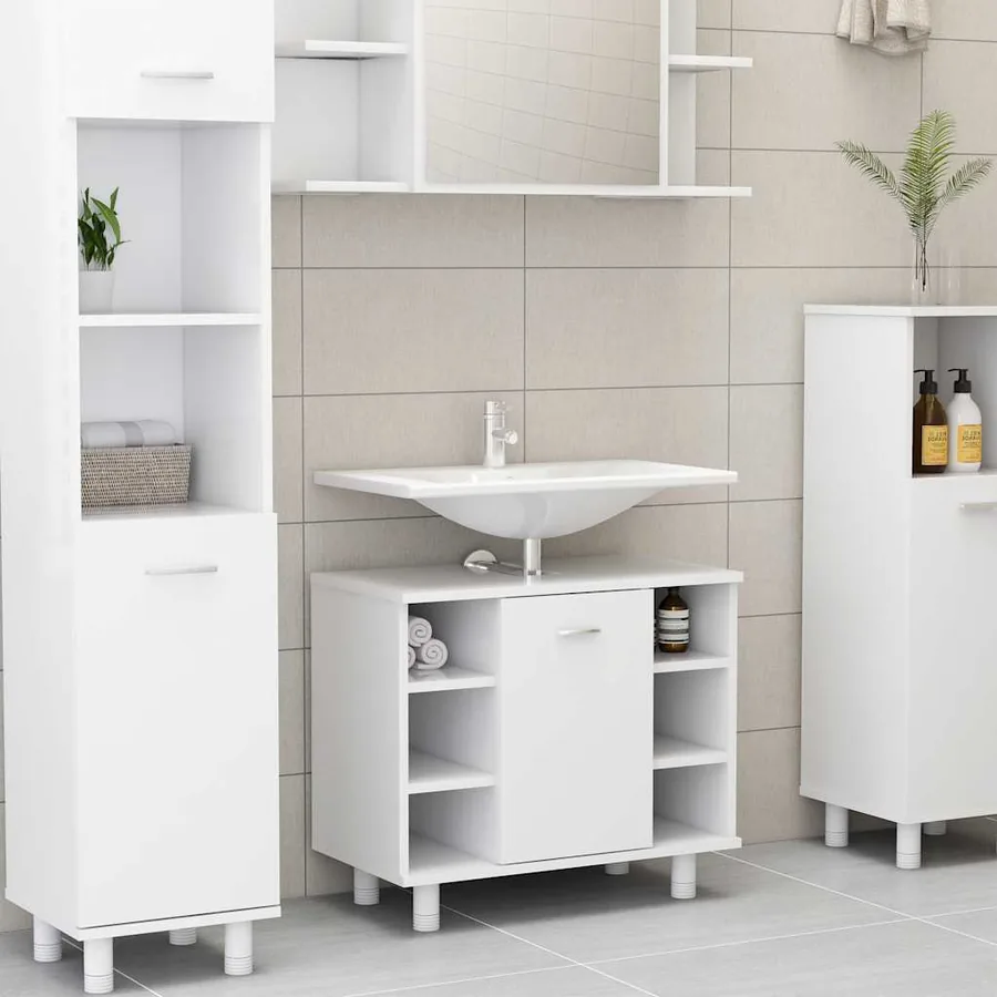 Ensemble de meubles de bain 3 pcs Blanc Bois d'ingénierie - 11
