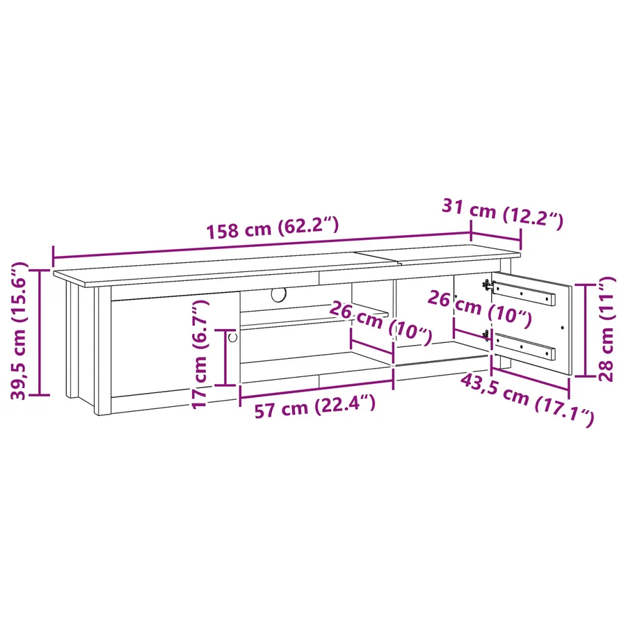 Support pour TV HILL Marron miel 158 x 40 x 39,5 cm Pin massif - 9