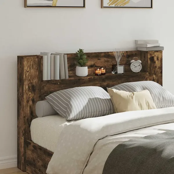 Cabinet de Tête de Lit avec LED Chêne Fumé Bois d'ingénierie