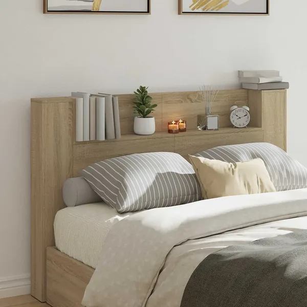Cabinet de Tête de Lit avec LED Sonoma 160 x 16,5 x 103,5 cm