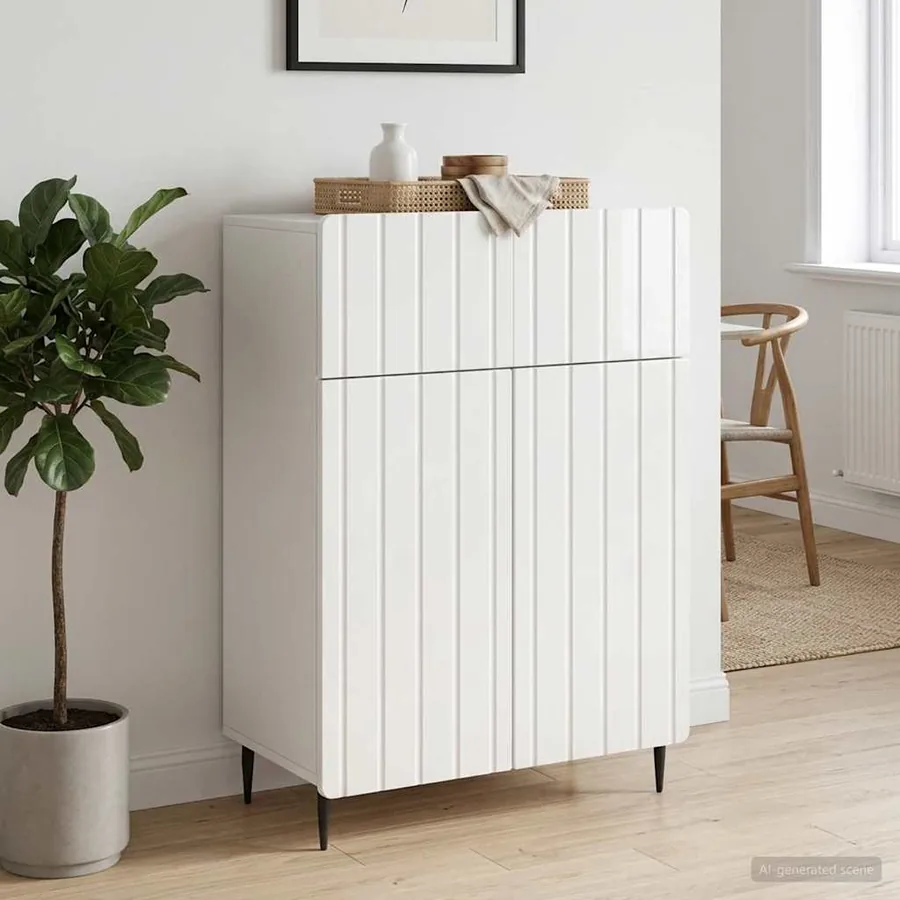 Buffet Blanc brillant 66 x 34,5 x 92 cm Bois d'ingénierie