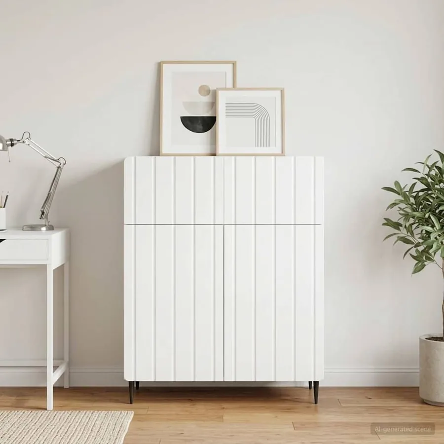 Buffet Blanc brillant 66 x 34,5 x 92 cm Bois d'ingénierie - 4