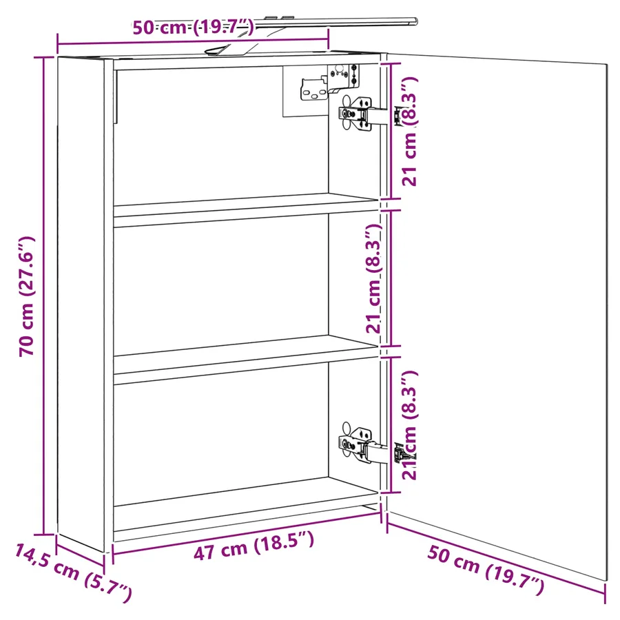 Armoire Miroir de Salle de Bain Gris Sonoma 50 x 14,5 x 70 cm - 14