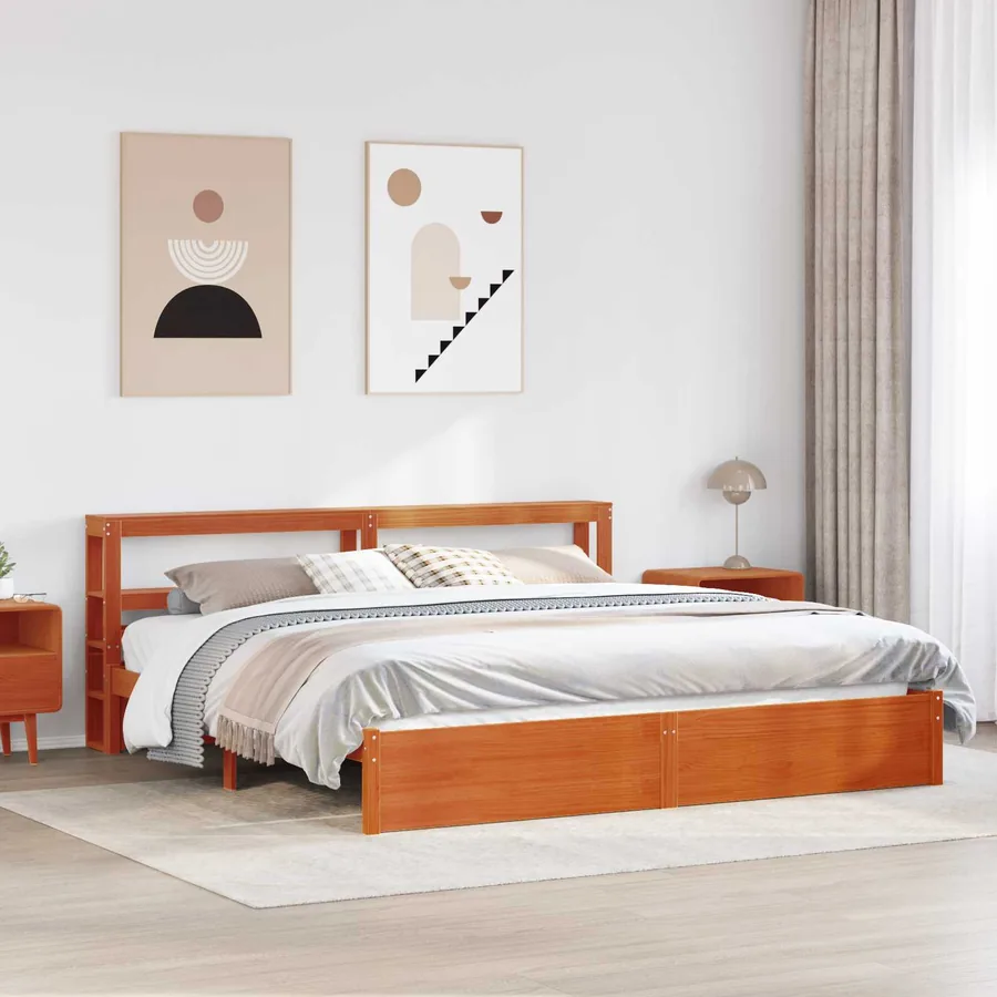 Cadre de lit Cire marron 200 x 200 cm Bois de Pin Massif
