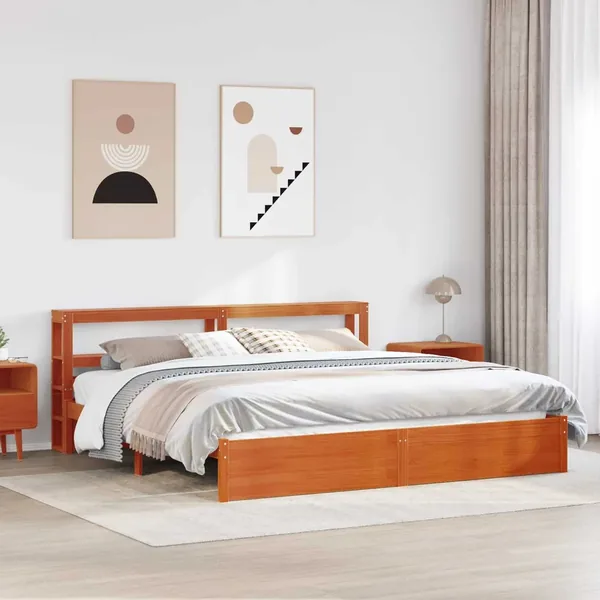 Cadre de lit Cire marron 200 x 200 cm Bois de Pin Massif