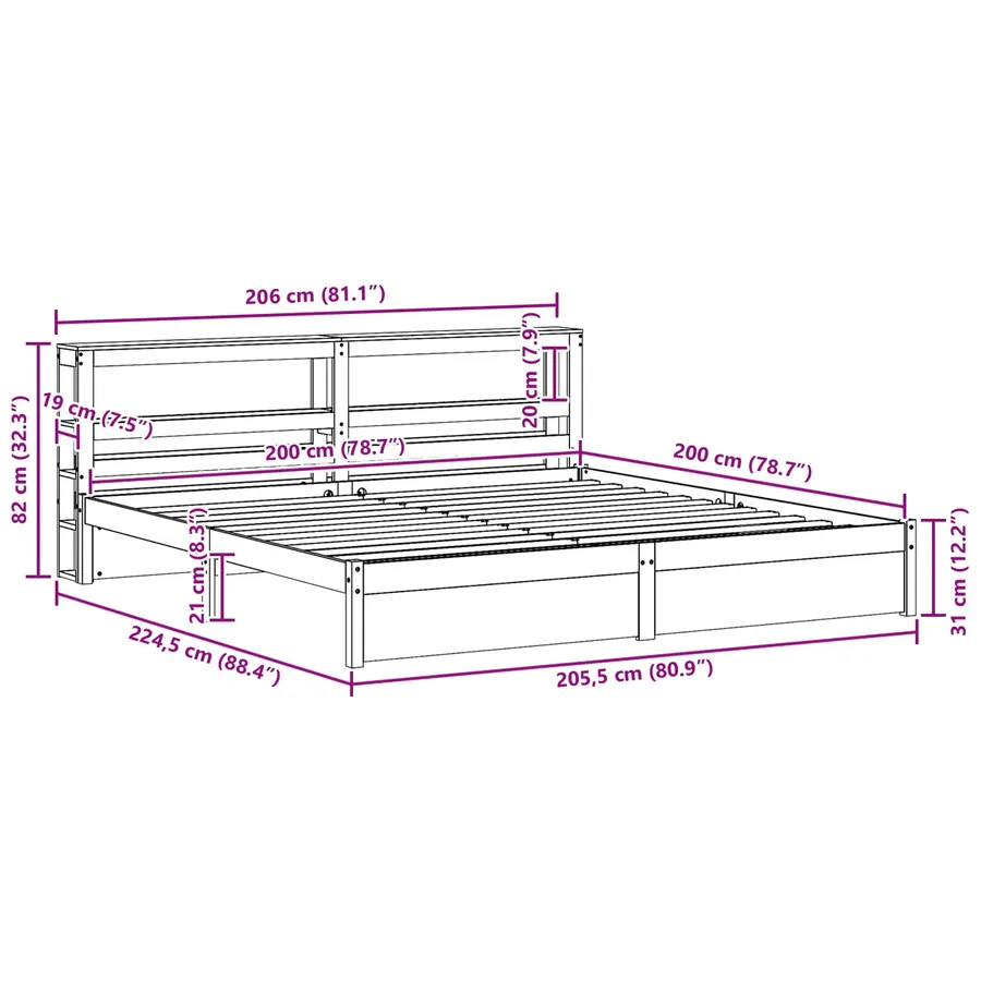 Cadre de lit Cire marron 200 x 200 cm Bois de Pin Massif - 12