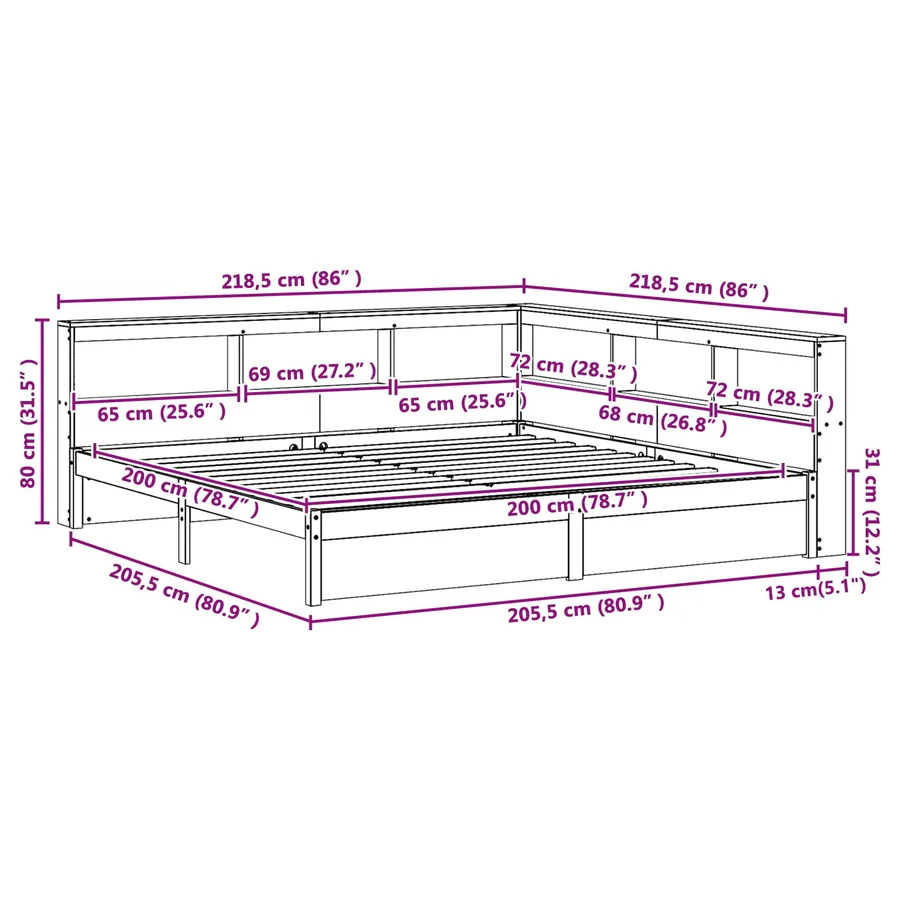 Lit Bibliothèque avec stockage 2 pcs Cire marron 200 x 200 cm - 12