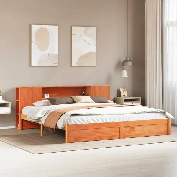 Cadre de lit avec tête de lit de rangement 2 pcs Cire marron