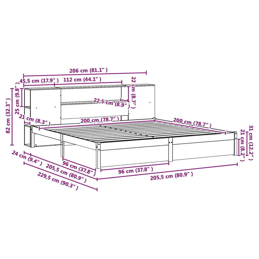 Cadre de lit avec tête de lit de rangement 2 pcs Cire marron - 11