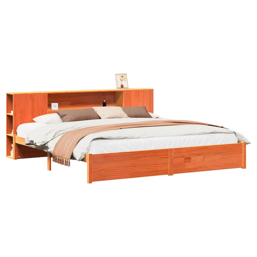 Cadre de lit avec tête de lit de rangement 2 pcs Cire marron - 2