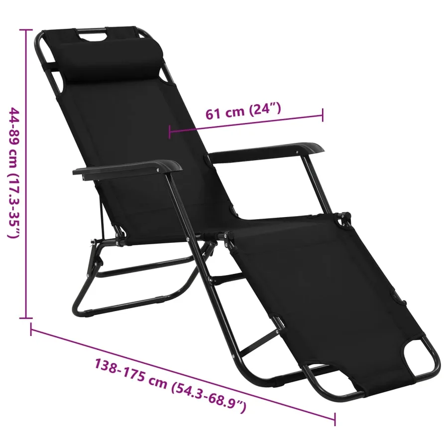 Chaises longues pliables 2 pcs avec repose-pied Acier Noir - 13