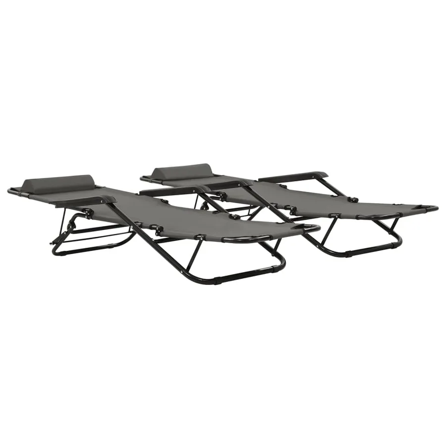 Chaises longues pliables 2 pcs avec repose-pied Acier Noir - 15