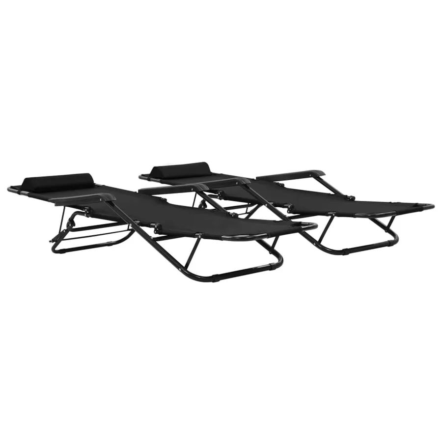 Chaises longues pliables 2 pcs avec repose-pied Acier Noir - 2