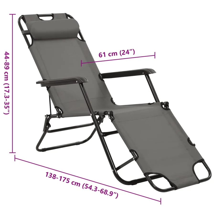Chaises longues pliables 2 pcs avec repose-pied Acier Noir - 26