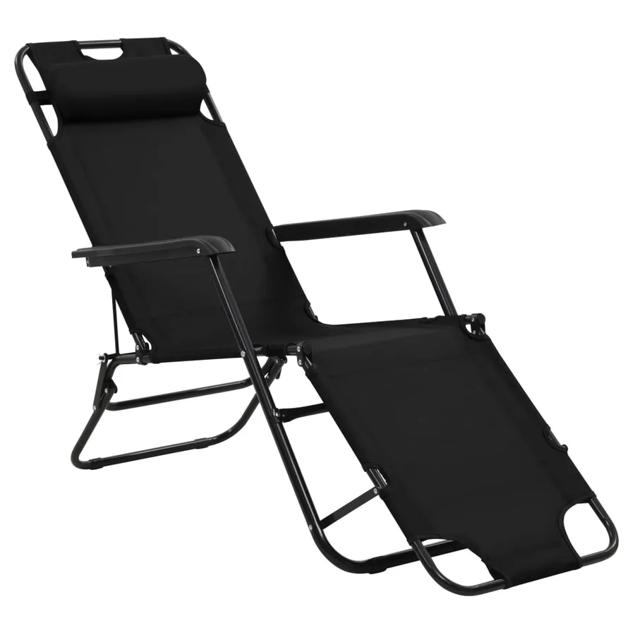 Chaises longues pliables 2 pcs avec repose-pied Acier Noir - 3