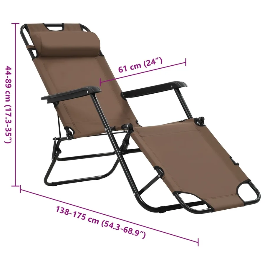 Chaises longues pliables 2 pcs avec repose-pied Acier Noir - 35