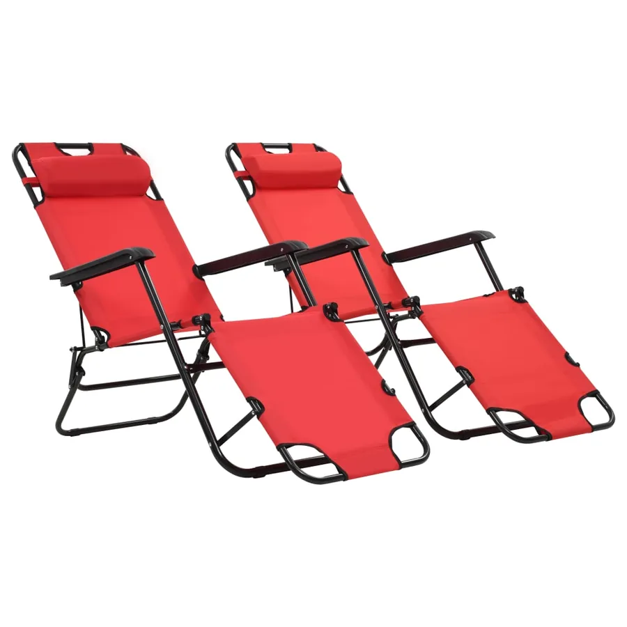 Chaises longues pliables 2 pcs avec repose-pied Acier Noir - 36