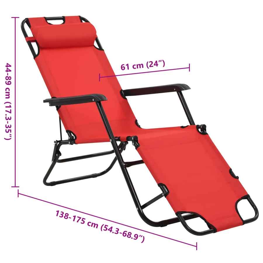 Chaises longues pliables 2 pcs avec repose-pied Acier Noir - 48