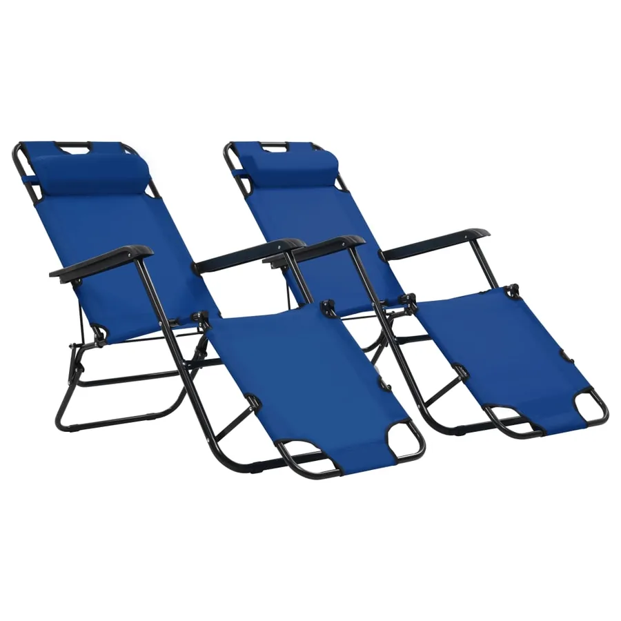 Chaises longues pliables 2 pcs avec repose-pied Acier Noir - 49