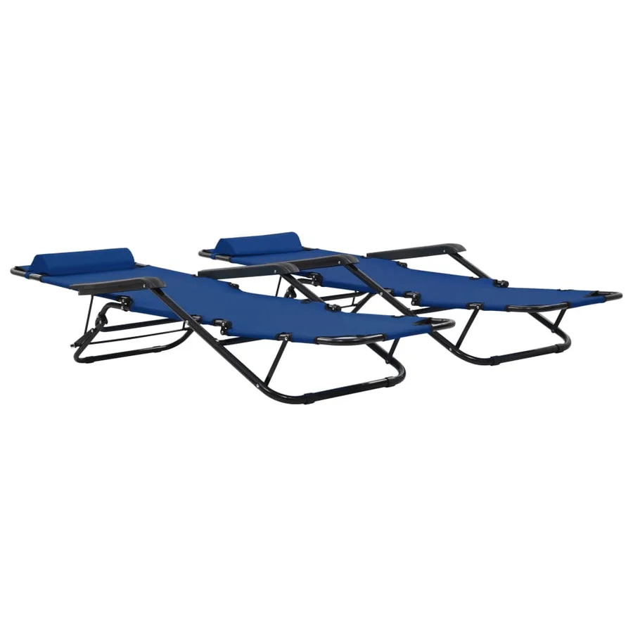 Chaises longues pliables 2 pcs avec repose-pied Acier Noir - 50