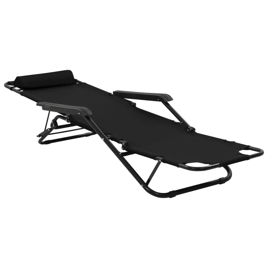 Chaises longues pliables 2 pcs avec repose-pied Acier Noir - 7