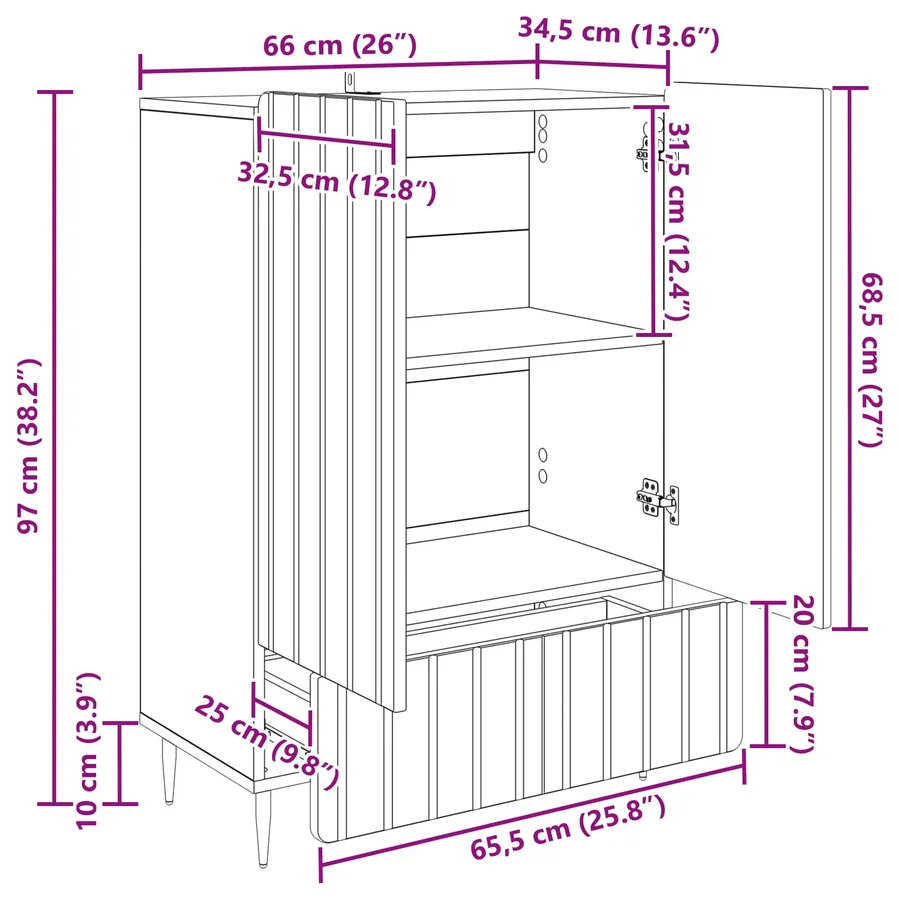 Buffet Blanc 66 x 34,5 x 97 cm Bois d'ingénierie - 9