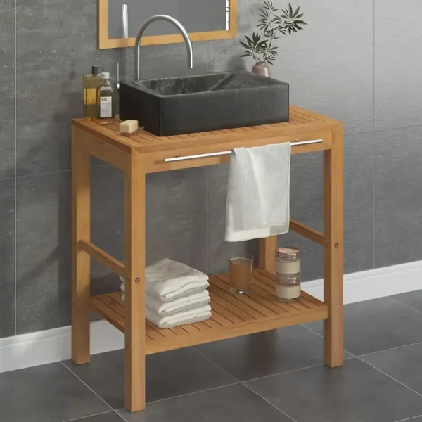Solid Teak Vanity Cabinet with Marble Basin Black