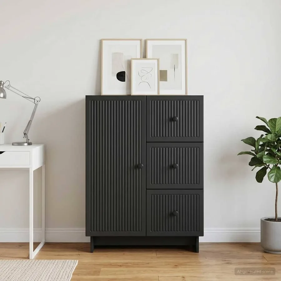 Buffet avec tiroir Noir 66 x 34,5 x 90 cm Bois d'ingénierie - 4