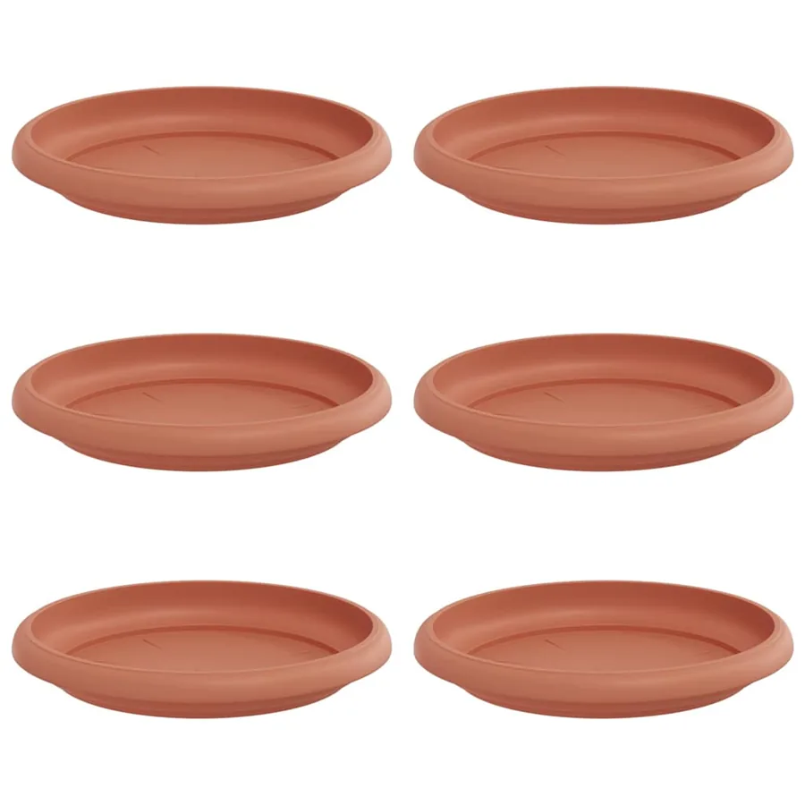 Plateau à fleurs rond 6 pcs Rouge brique Ø 14 x 2 cm Plastique - 2