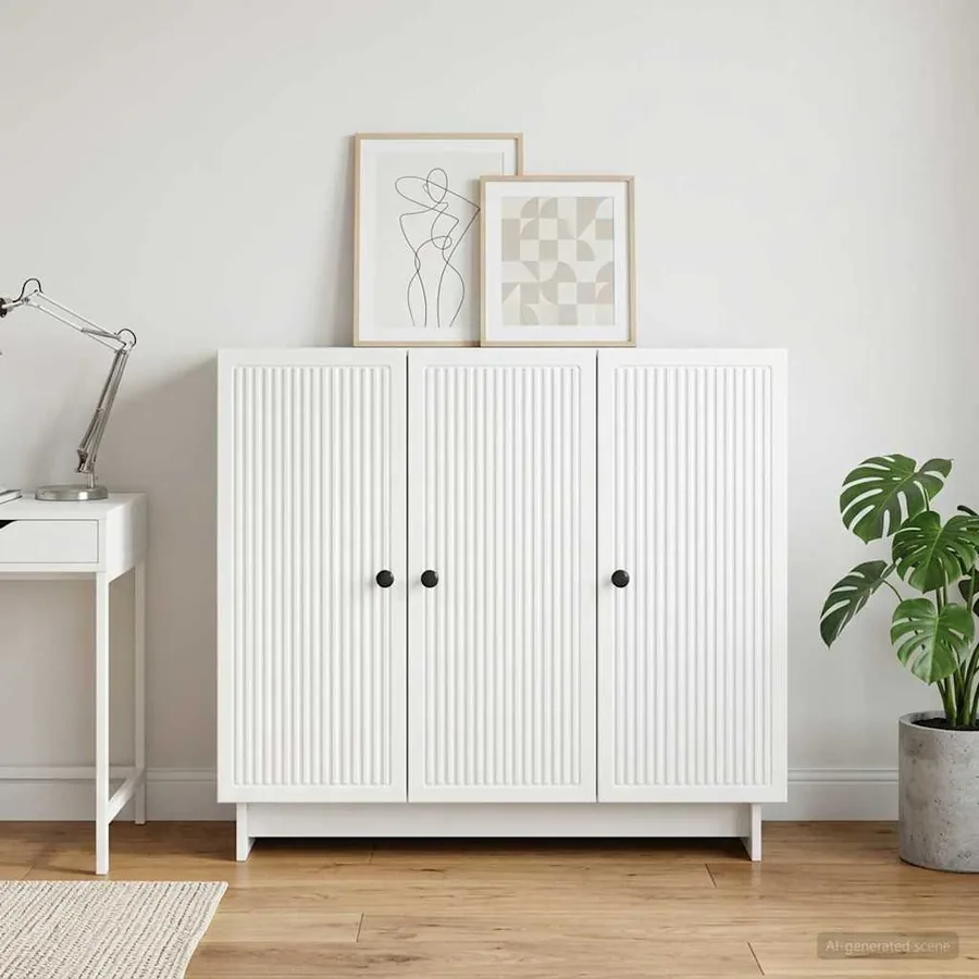 Buffet Blanc 89 x 34,5 x 80 cm Bois d'ingénierie - 4