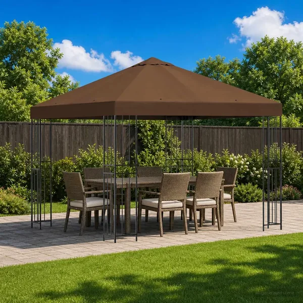 Pavillon 3 x 3 m Marron Polyester et Acier 190 gsm