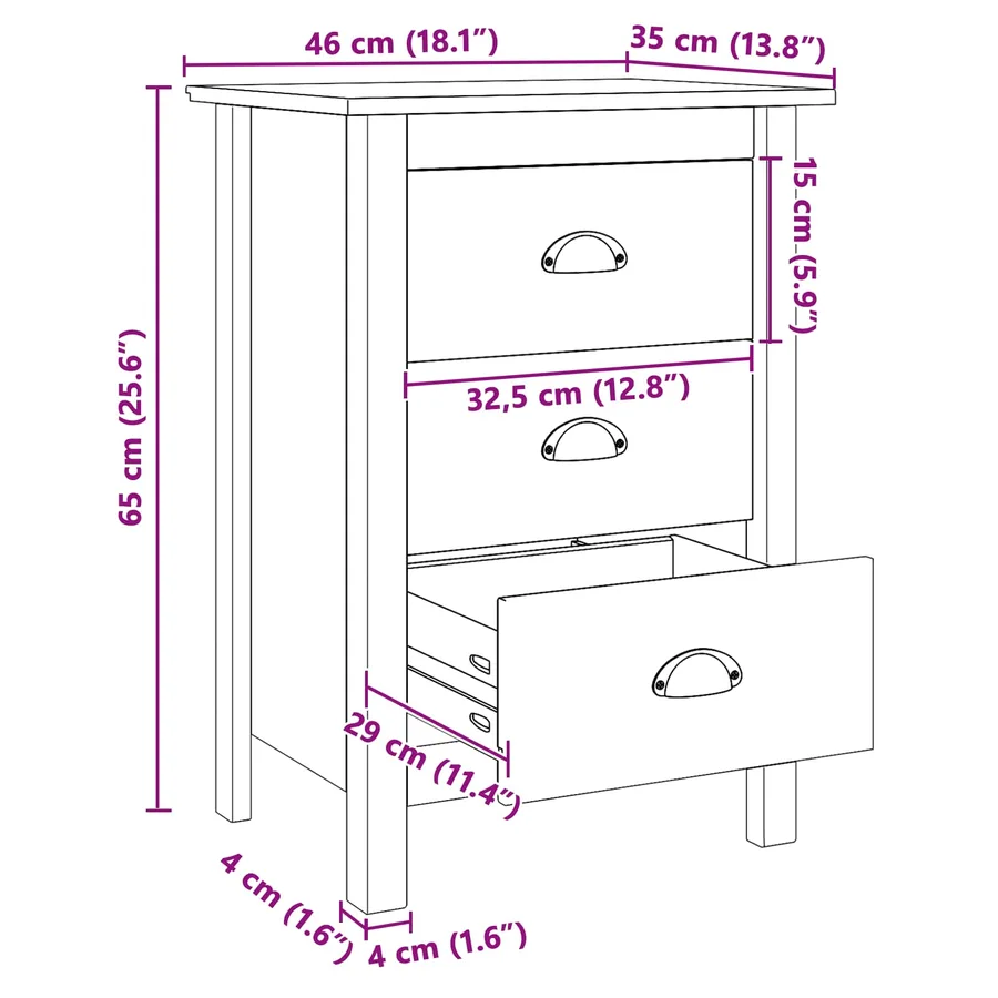 Cabinet de chevet HILL Blanc et marron miel 46 x 35 x 65 cm - 9