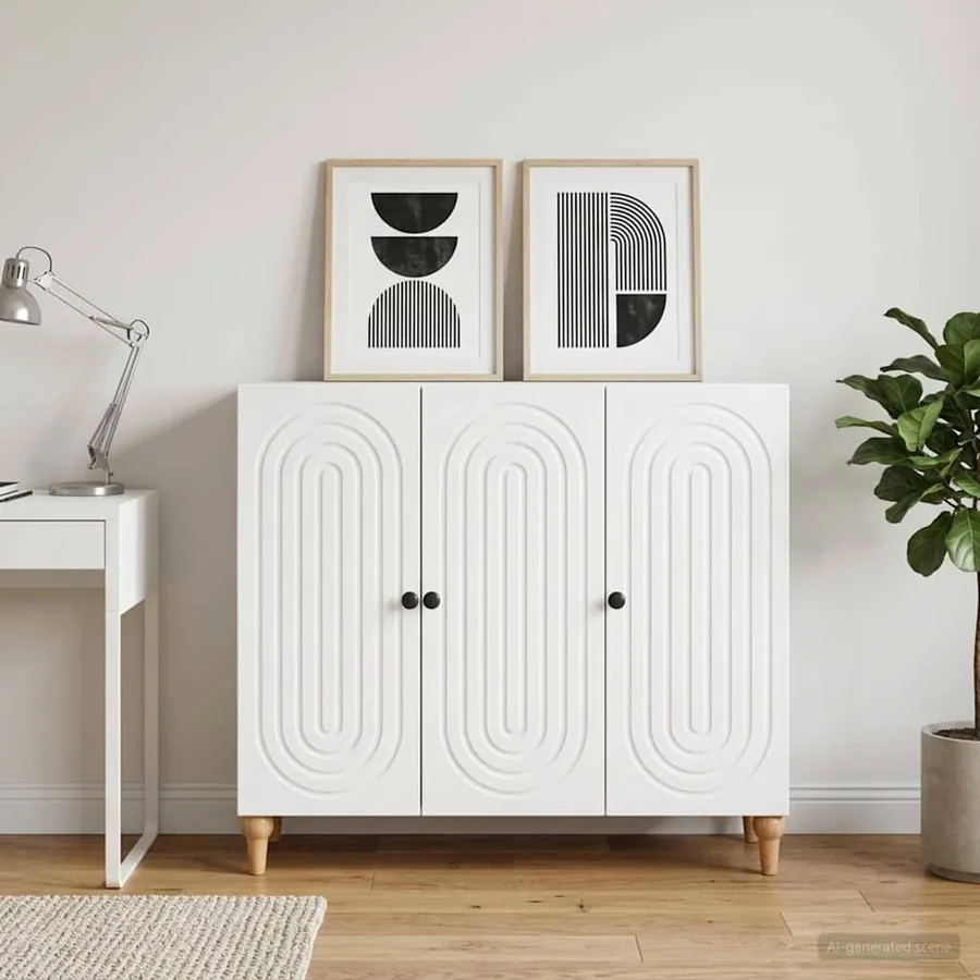 Buffet Blanc 89 x 34,5 x 80 cm Bois d'ingénierie - 4