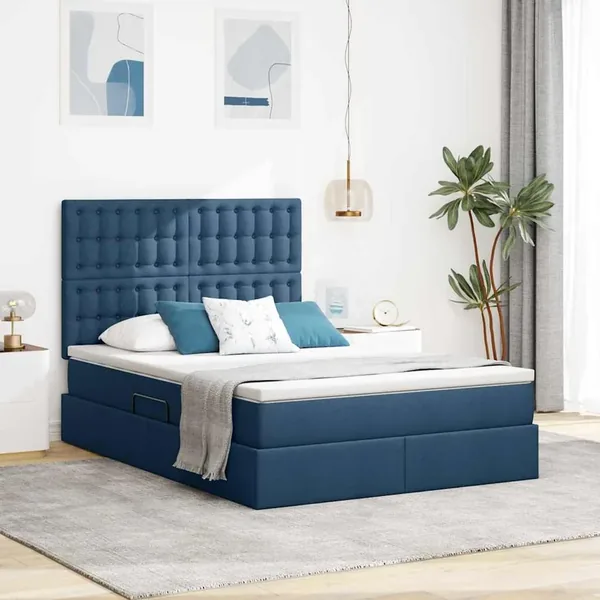 Lit de rangement LED avec matelas Bleu 140 x 190 cm Tissu
