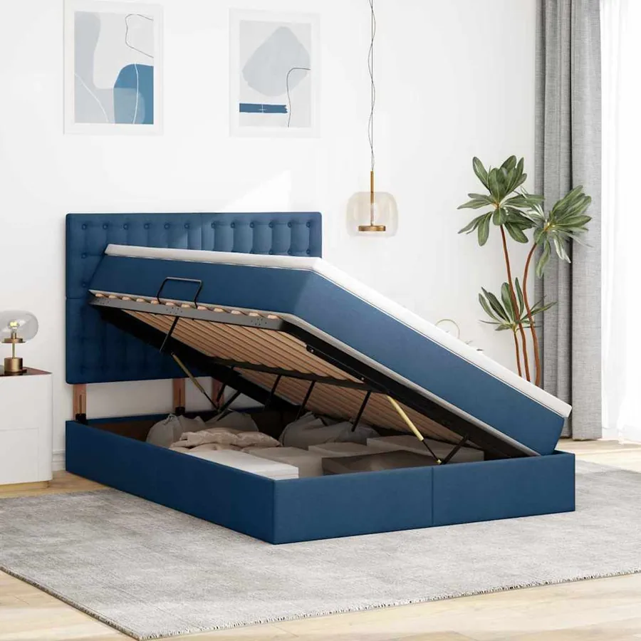 Lit de rangement LED avec matelas Bleu 140 x 190 cm Tissu - 4