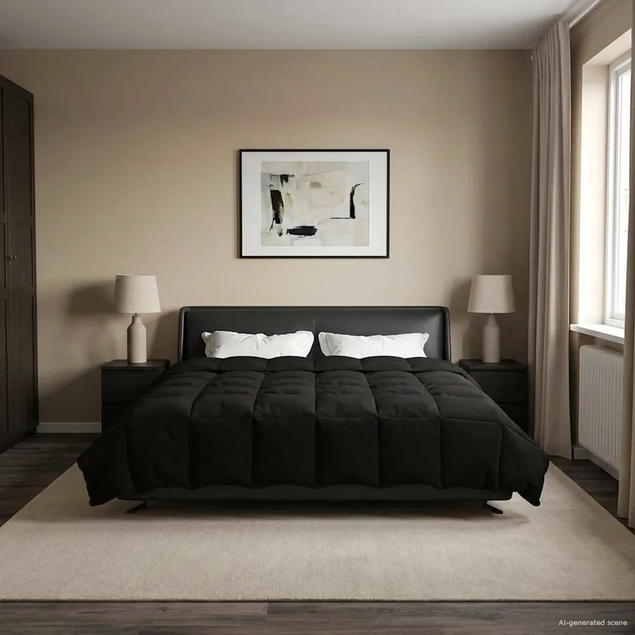 Duvet d'hiver Matelassé Noir 200 x 240 cm Microfibre