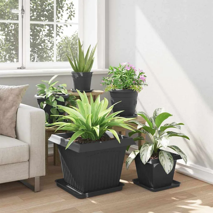 Pot de Fleurs Carré 24 pcs Noir 43 x 43 x 33,5 cm Plastique - 4