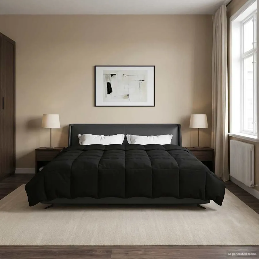 Duvet d'hiver Matelassé Noir 240 x 260 cm Microfibre