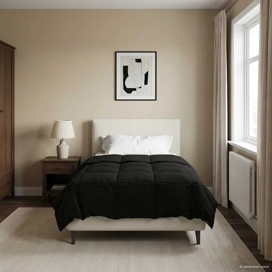Duvet d'hiver Matelassé Noir 140 x 220 cm Microfibre