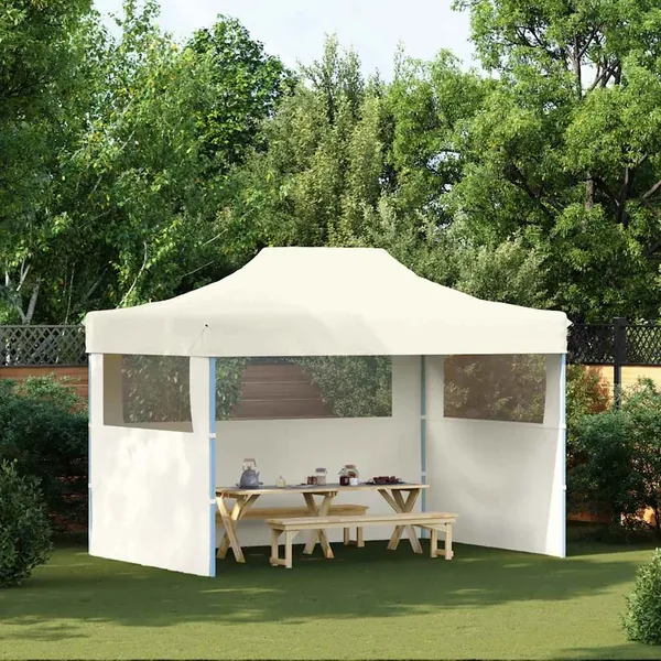 Tente de réception pliable avec 3 parois 3x4 m Acier Crème