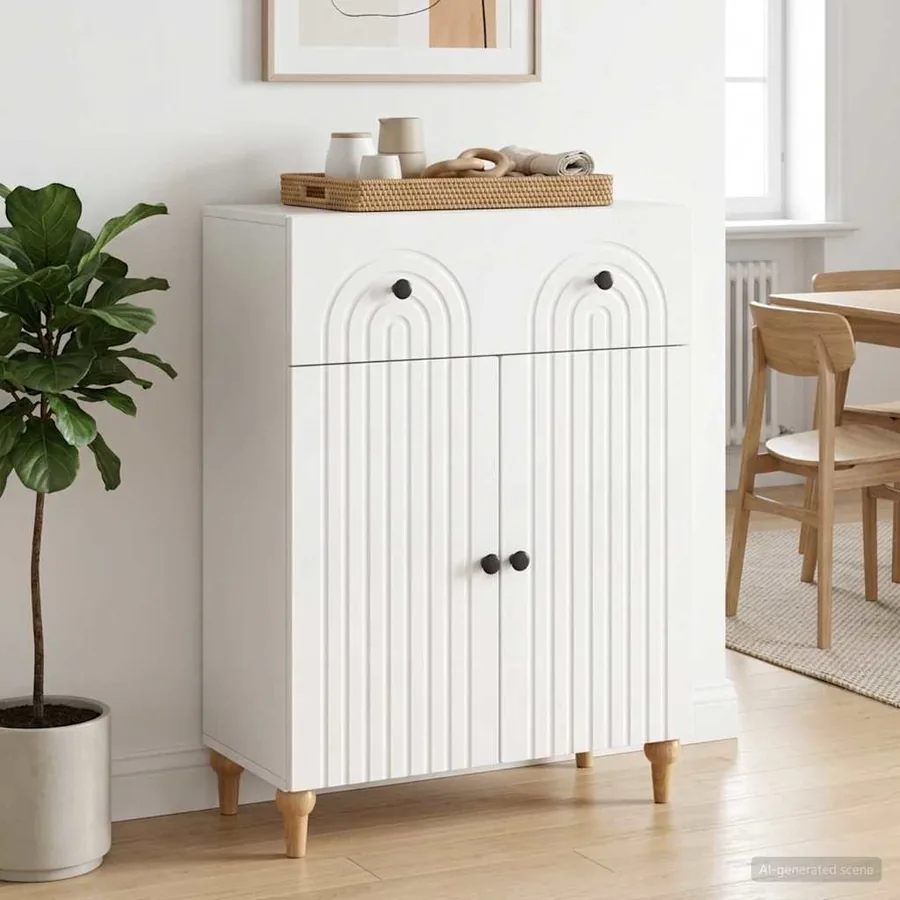 Buffet Blanc brillant 66 x 34,5 x 90 cm Bois d'ingénierie